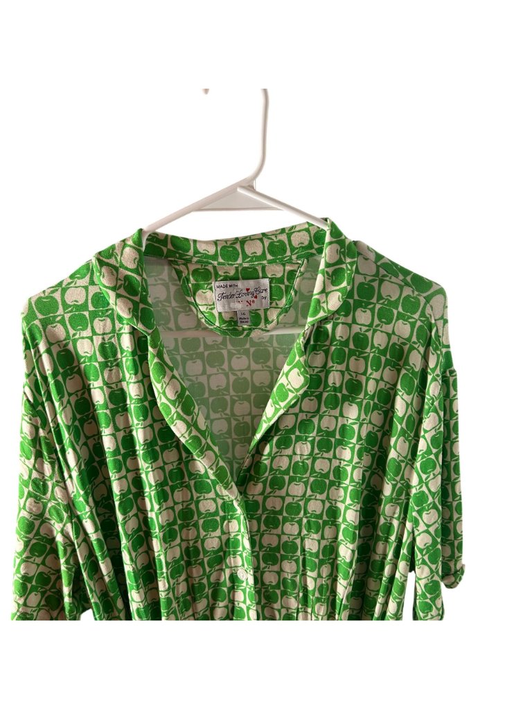 Hvn Maria Belted Apple Printed Jersey Midi Dress Women's Size 16 Green In Euc! — image 4 of 6